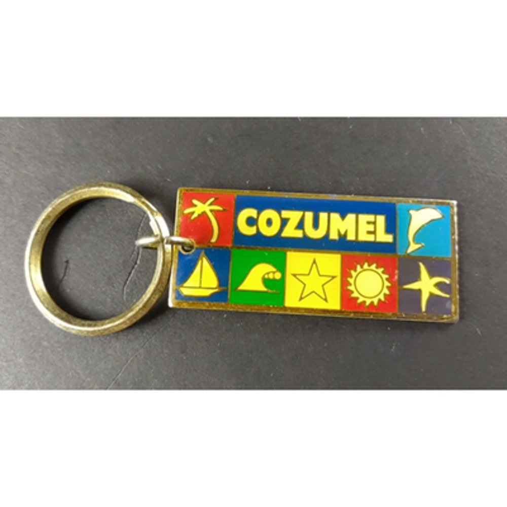 Cozumel Mexico Souvenir Keychain Sailboat Dolphin Waves Stars